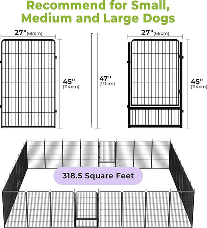 SunsGrove Dog Playpen with Wider Door, Heavy Duty Dog Pen, Anti Rust Dog Fence, Easy Insert into Soil, Pet Playpen for Yard RV Camping (45 inch, 32 Panels)
