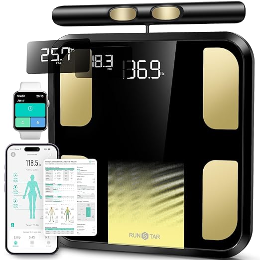 RunStar Smart Scale for Body Weight, Full-Body Bathroom Scale with 8 Electrodes for BMI, Muscle Mass, 3-Metric Display, High-Accuracy Body Composition Monitor with 28 Metrics & App Connectivity