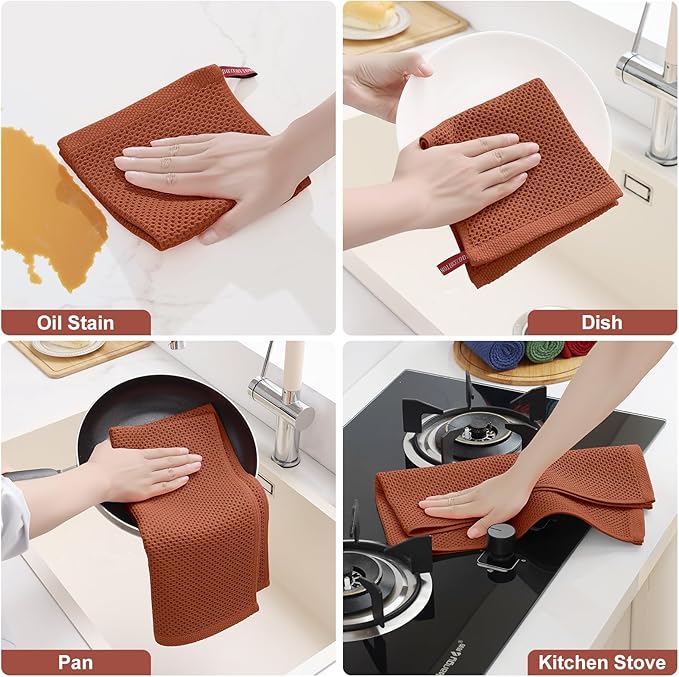 Homaxy 100% Cotton Kitchen Towels and Dishcloths Set, 12 x 12 Inches and 13 x 28 Inches, Set of 10 Bulk Kitchen Towels Set, Ultra Soft Absorbent Dish Cloths for Washing Dishes, Rust