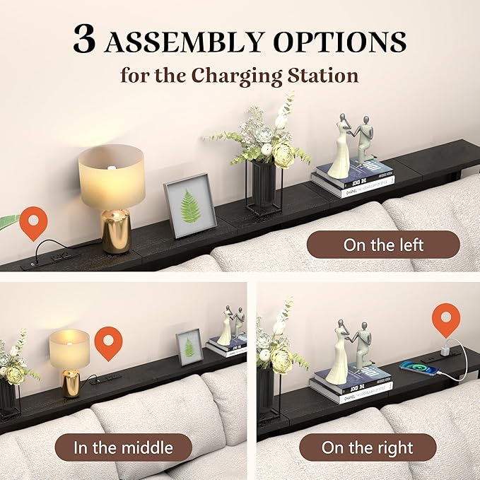 GRLEAF 63" Narrow Console Sofa Table with Built-in Power Strip (4 AC Outlets & 4 USB Ports) – 4.9ft Power Cord, Metal Frame, Easy Assembly, Ideal for Behind Couch, Hallway, and Home Office | Black