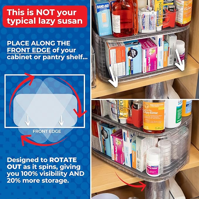 Mighty Susan Kitchen Organizer for Canned Goods: 2-Tiered Robust Turntable Organizer for Cabinet/Pantry. Steel Reinforced Holds Up To 30 lbs. Rotates 360° for Maximum Visibility. Includes 4 Bonus Bins