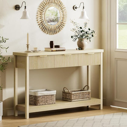 Lulive 51" Fluted Console Table for Entryway, Entryway Table with 3 Wooden Drawers, Farmhouse Behind Sofa Table for Living Room, Hallway, Couch, Foyer