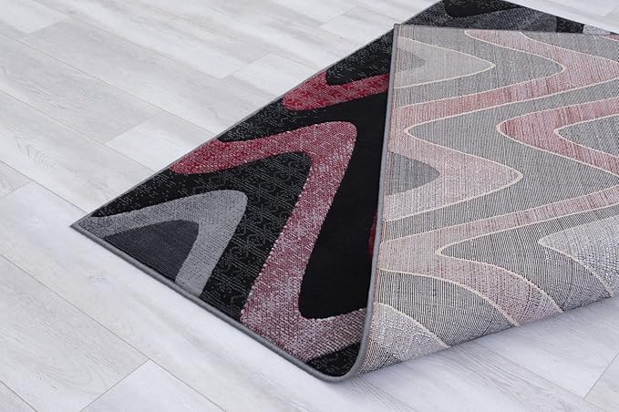 Allstar 8x10 Red and Grey Wave Pattern Modern Area Rug (7' 9" x 9' 8")