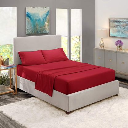 Nestl Short Queen Sheet Set - 1800 Ultra-Soft Microfiber - Double Brushed - Deep Pockets - Easy Fit - 4 Piece Set - Bed Sheets (Short Queen, Burgundy Red)