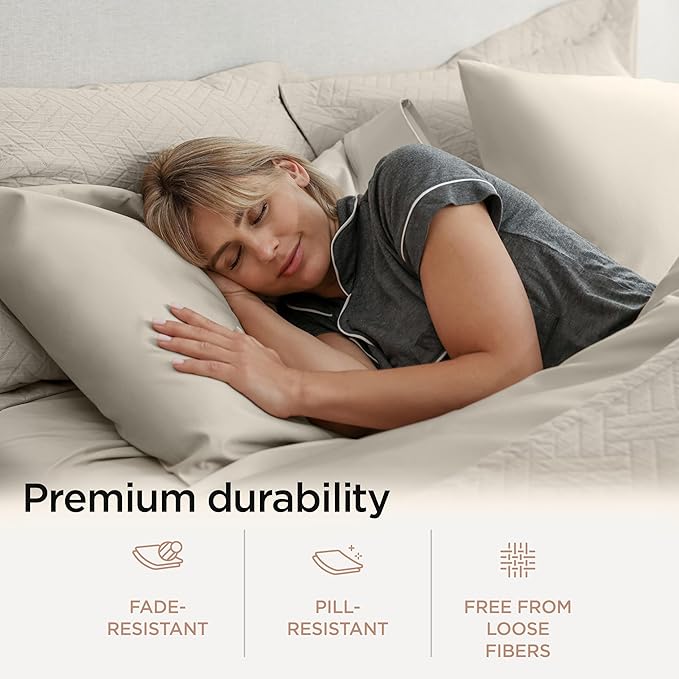 Threadmill Supima King Size Sheets, 1000 Thread Count, 4 Piece American Luxury Bed Sheets for King Mattress, 5 Star Hotel Quality Cotton Sheets with Elasticized Extra Deep Pocket, Taupe