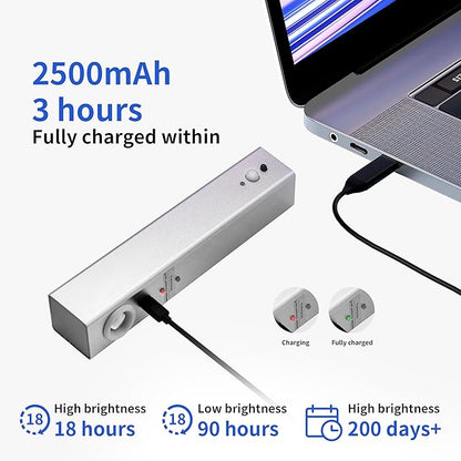 Motion Sensor LED Night Lights, 2500 mAh Rechargeable Battery Operated Indoor Wall Light Without Power Connection with Switch, Wireless Wall Lighting Battery for Cabinet Bedroom Stairs (Silver)