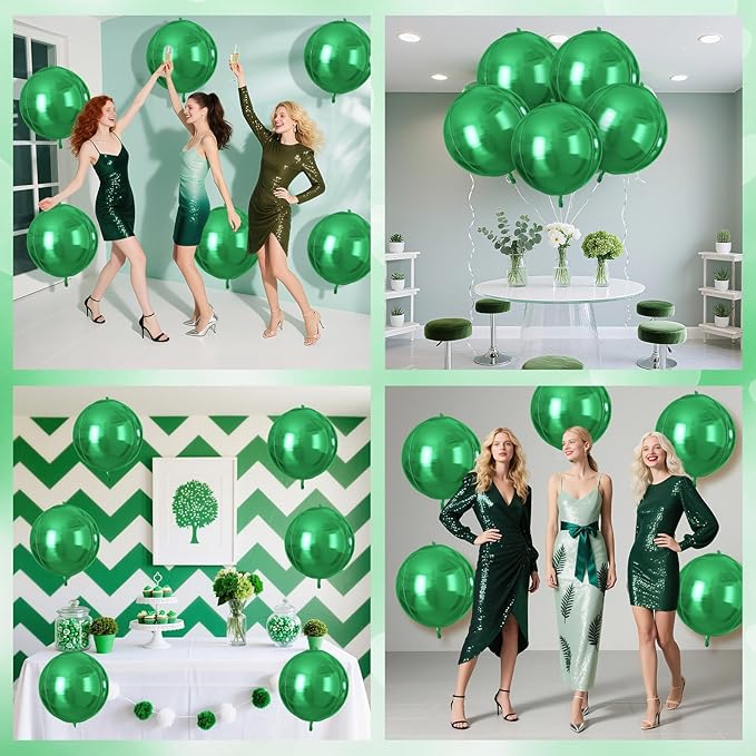 Green Round Foil Balloons 9 pcs,Green Gold Giant 4D Round Balloons 22 Inch for Wedding Graduation Anniversary Baby Shower Birthday Party Decorations