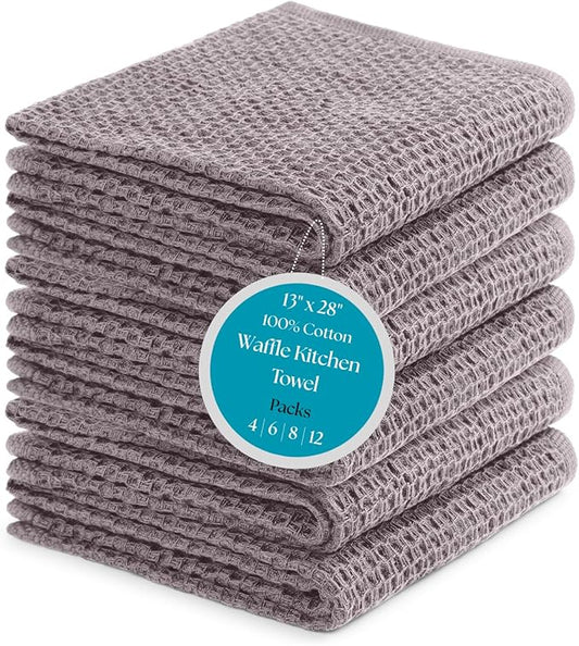 Premium 100% Cotton Waffle Weave Kitchen Dish Towels – Solid, Ultra Soft, Scratch-Free & Superb Absorbent - Quick Drying Cleaning Towels,Perfect Dish Cloth 13 x 28-6 Pack, Grey