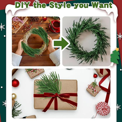 12 Pcs Artificial Pine Branches - 19 Inch Real Touch Norfolk Pine Stems - Faux Christmas Greenery Stems for Vase Centerpiece Home Indoor Outdoor Xmas Decorations