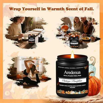 Vintage Pumpkin Candle – Warm Holiday Pumpkin Scent, Cozy Christmas Winter Seasonal Candles for Home, Hand-Poured Soy Candles for Christmas Décor & Cozy Gifting