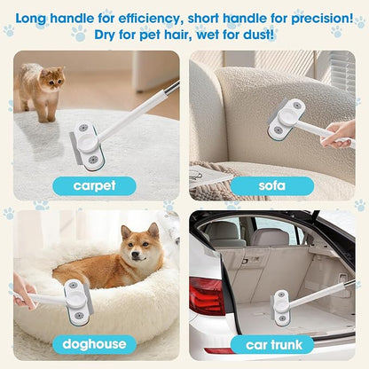 Pet Hair Remover with Extended Long Handle - Electrostatic Pet Hair Removal Tool for Dog & Cat Hair on Couch, Carpet, Furniture, Car Seats