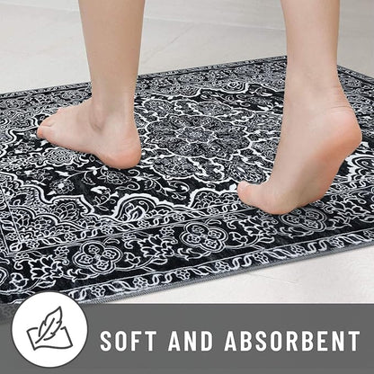 KUTA Runners for Hallways 2x8 Black, Vintage Medallion Kitchen Rugs Non-Slip Ultra Soft Washable Printed Retro Distressed Vintage Carpet Entryway Runners for Bedroom Laundry Nursery
