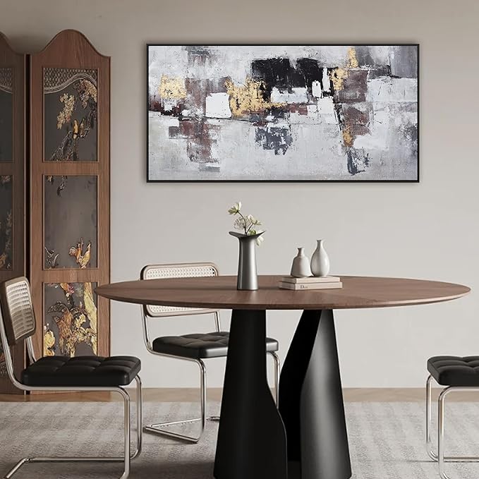 Abstract Wall Art Small Size Black And Gold Wall Decor Framed Home Decoration Artwork Decor Modern Canvas Painting Living Room Decor For Bedroom Office Wall Decor 20"X40"