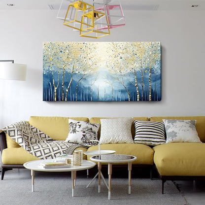 amatop Extra Large Wall Art for Living Room – Modern Forest Landscape Picture Abstract Nature Tree Scenery Canvas Art Prints Blue Wall Decor Oversized Horizontal Birch Artwork Bedroom Office 58x29 Inch