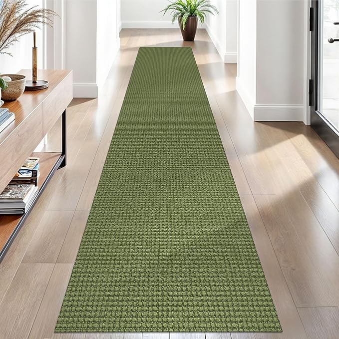 EARTHALL Woven Runner Rug 2x10 Ft Washable Runners for Hallways Long Cotton Non Slip Rubber Backed Kitchen Runner Braided Indoor Floor Carpet for Entryway, Hallway, Kitchen, Green