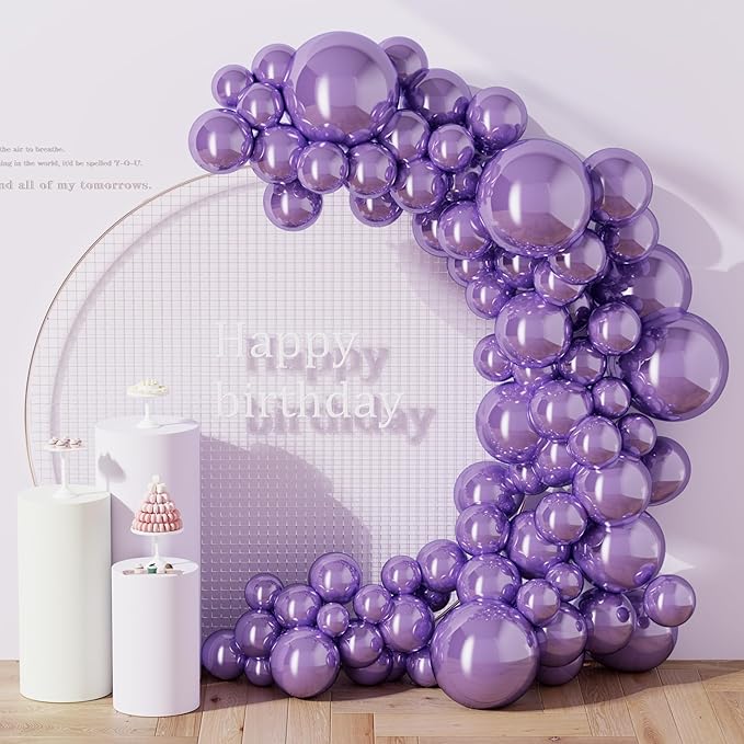 130PCS Metallic Purple Balloons, Latex Balloon Different Sizes 18/12/10/5 In, Helium Balloons with Ribbon, Party Balloon for Birthday Wedding Graduation Anniversary Baby Shower Decoration