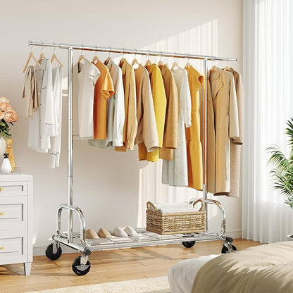 HOKEEPER Clothing Rack, Portable Clothes Rack for Hanging Clothes with Lockable Wheels, Commercial Heavy Duty Garment Rack for Bedroom, Living Room, Laundry, Balcony 18" D x 59.8" W x 62.9" H