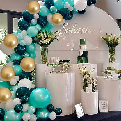 Balloon Teal and Gold, 60 Packs 12 Inch Teal Mint Green Metallic Chrome Gold and Navy Blue Balloons for Baby Shower Birthday Anniversary Communion Wedding Graduation Decorations
