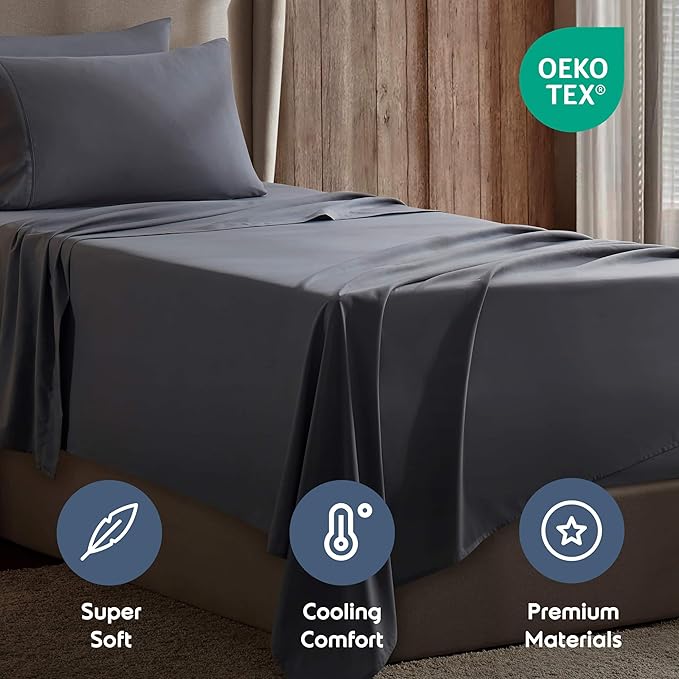 Nestl Twin Sheet Set - 1800 Ultra-Soft Microfiber Twin Bed Sheets - Double Brushed - Deep Pockets - Easy Fit - Extra Soft - 3 Piece Set - Bedding Sheets & Pillowcases (Twin, Dark Grey)