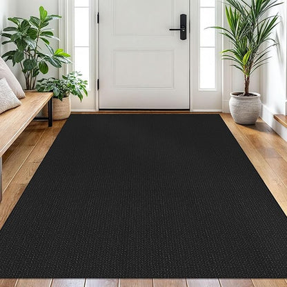 EARTHALL Woven Area Rug 4x6 Ft Washable Rugs for Entryway Non Slip Braided Throw Rugs Bedroom Carpet Cotton Entry Rug Cotton Floor Carpets for Bedroom Dining Room Living Room, Black/Grey