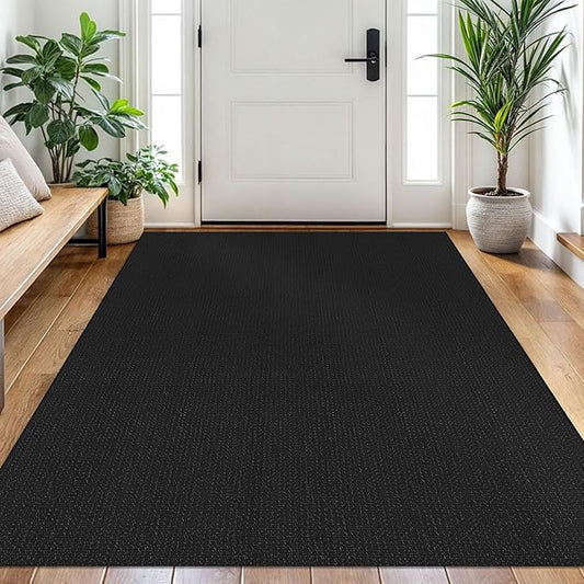 EARTHALL Woven Area Rug 4x6 Ft Washable Rugs for Entryway Non Slip Braided Throw Rugs Bedroom Carpet Cotton Entry Rug Cotton Floor Carpets for Bedroom Dining Room Living Room, Black/Grey