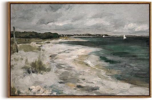 InSimSea Framed Canvas Wall Art Vintage Decor, Large Coastal Wall Art, Seaside Painting Prints, Modern French Country Farmhouse Decorations, Rustic Wall Decor for Living Room Bedroom, 20"x30"