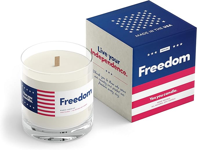 Freedom, Carmel Apple, Maple Bourbon, Smoked Hickory Highly-Scented, Inspirational Soy Candle, Made in USA, Pure Essential Oils, Aromatherapy, 9.5 oz