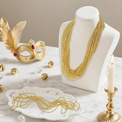 500 PCS Gold Bead Necklace, 33 Inch Mardi Gras Christmas Beads, Bulk Metallic Party Beads for Mardi Gras Parade, St Patricks Day, Wedding, Birthday, Pirate Party, Carnival Party Favors