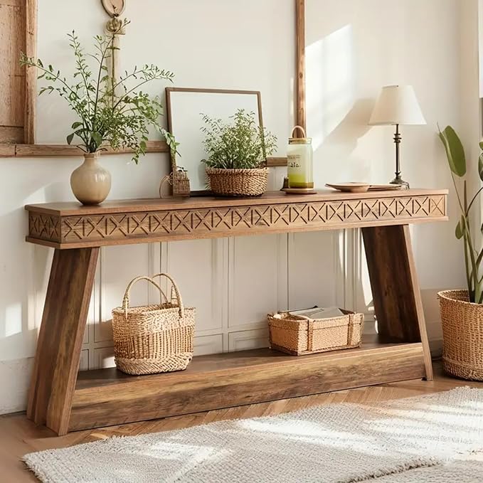 Tribesigns Farmhouse Console Table, 70.9-Inch Extra Long Entryway Table with Storage, 2-Tier Narrow Sofa Table Behind Couch, Wooden Accent Table for Living Room, Hallway, Foyer, Rustic Brown