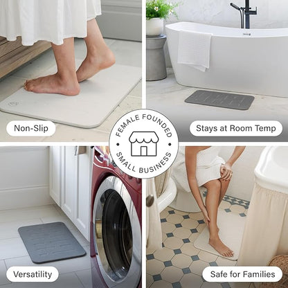 Dorai Home Bath Stone Mat 23.6"x15.4" (2-Pack) – Quick-Dry, Non-Slip Diatomite Stone Bath Mat, Rain Sandstone