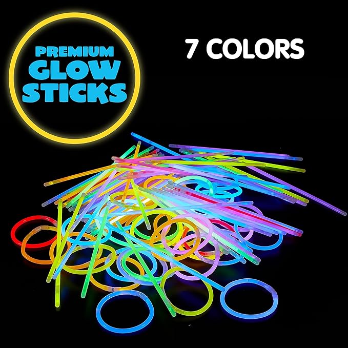 JOYIN 200 Pcs 8" Glow sticks Bulk Party Favors Pack, New Years Eve Neon Glow in the Dark Party Supplies, Light Up Necklaces and Bracelets with Connectors, Christmas, Football, Birthday Decorations