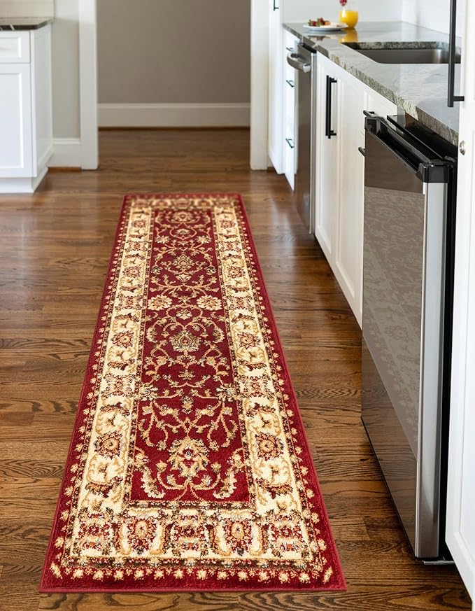 Rugs.com Aditi Collection Rug – 20 Ft Runner Red Medium-Pile Rug Perfect for Hallways, Entryways