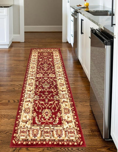 Rugs.com Aditi Collection Rug – 20 Ft Runner Red Medium-Pile Rug Perfect for Hallways, Entryways