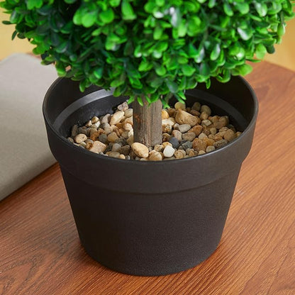 HOMCOM Set of 2 23.6" Artificial Ball Boxwood Topiary Trees with Pot, Indoor Outdoor Fake Plants for Home Office & Living Room Decor