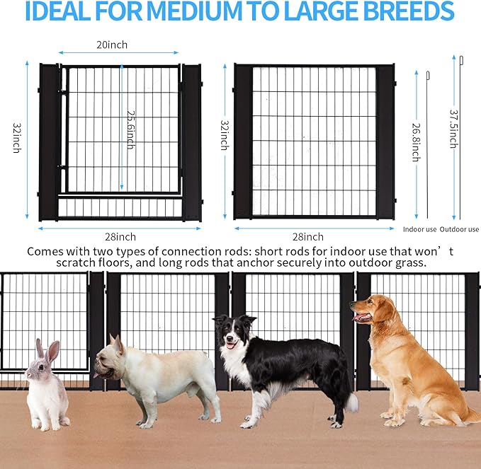 Heavy Duty Dog Playpen 32 Inch Height - Indoor Outdoor Pet Fence Enclosure for Medium and Small Dogs - Foldable Puppy Exercise Pen for Indoor and RV Camping or Yard (12 Panels, 32" H (Black))