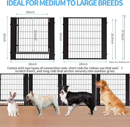 Heavy Duty Dog Playpen 32 Inch Height - Indoor Outdoor Pet Fence Enclosure for Medium and Small Dogs - Foldable Puppy Exercise Pen for Indoor and RV Camping or Yard (Door Panel, 32" H (Black))