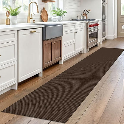 EARTHALL Woven Runner Rug 2x10 Ft Washable Runners for Hallways Long Cotton Non Slip Rubber Backed Kitchen Runner Braided Indoor Floor Carpet for Entryway, Hallway, Kitchen, Brown