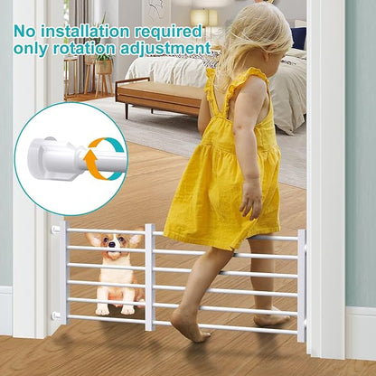 Maerd Short Dog Gates for Doorways,Dog Gate to Step Over,Retractable Puppy Gate for Stairs Indoor with Door,15.7Inch Doggy Gate,Silver and White Pet GATE (White, L)