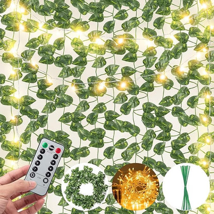JACKYLED 80Ft 12 Pack Artificial Ivy Garland, Pothos Money Leaves with CE Certified 80 LED String Lights, Hanging Ivy Lights for Bedroom Garden Party Wall Room Decor