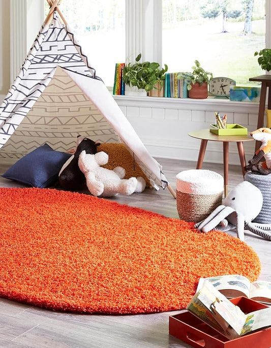 Unique Loom Solid Shag Collection Area Rug (3' 3" x 5' 3" Oval, Tiger Orange)