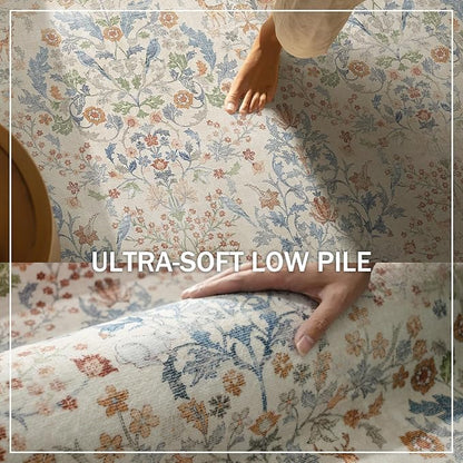 9x12 Area Rugs for Living Room: Washable Bedroom Rug Vintage Area Rug Stain Resistant Non Slip Low Pile Lightweight Soft Carpets for Dining Room Kitchen Nursery Kids Room Farmhouse