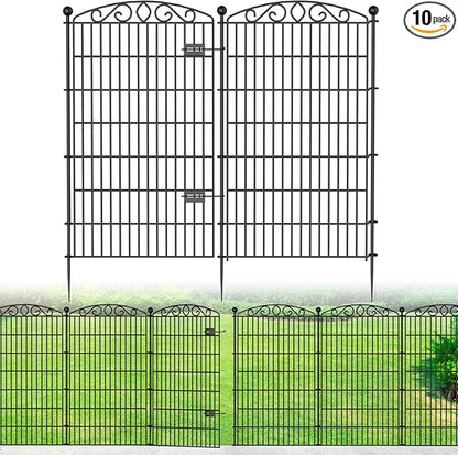 10 Panel No Dig Decorative Garden Fence with Gate - 48in H x 22.5ft L,Dog Fence Outdoor for Yard,Tall Animal Barrier for Dogs Rabbits, Rustproof Metal Wire Panels for Yard,Patio, Flower Bed