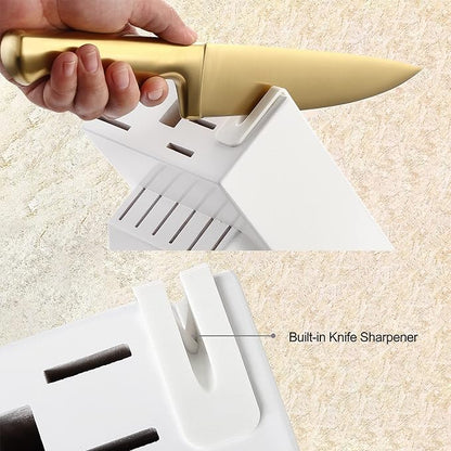 McCook® Knife Sets, Golden Titanium Stainless Steel Kitchen Knife Block Sets with Built-in Sharpener
