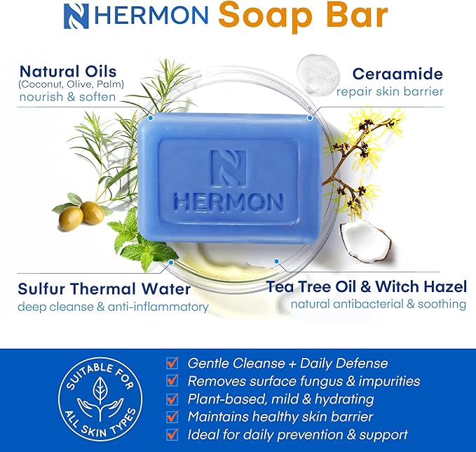 Hermon Powerful Ringworm Antifungal Soap – Treatment for Ringworm, Athlete’s Foot & Jock Itch – Tea Tree Oil & Sulfur Formula – Fungal Soap for Daily Body Wash – 2 Pack