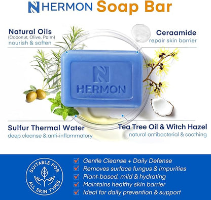 Hermon Powerful Ringworm Antifungal Soap – Treatment for Ringworm, Athlete’s Foot & Jock Itch – Tea Tree Oil & Sulfur Formula – Fungal Soap for Daily Body Wash – 2 Pack