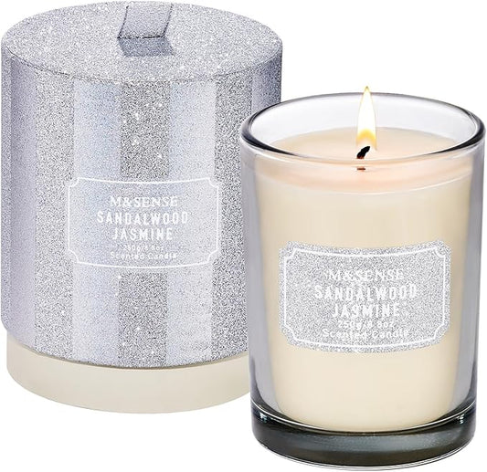 M&SENSE Sandalwood Jasmine Scented Candles, Christmas Candle 8.8 oz, Holiday Natural Candles Gifts for Women, 50 Hours Long Burning Candle for Winter Christmas Decor