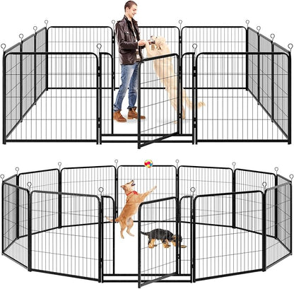 Dog Playpen Outdoor Extra Wide 12 Piece Panels Heavy Duty Dog Fence 32" Height Anti-Rust with Doors Portable for RV Camping Yard, Total 32FT, 79 Sq.ft, Snowy Black