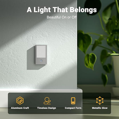 Rechargeable Motion Sensor Night Lights, 4-Pack - Painted Grey Aluminum Alloy, Ultra-Compact Magnetic Mount, 3000K Warm White Glow, Ideal for Hallways, Bedrooms, Stairs & Nightly Use