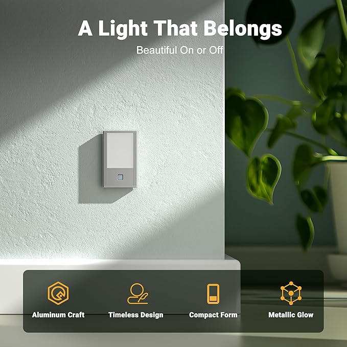 Rechargeable Motion Sensor Night Lights, 8-Pack - Painted Grey Aluminum Alloy, Ultra-Compact Magnetic Mount, 3000K Warm White Glow, Ideal for Hallways, Bedrooms, Stairs & Nightly Use