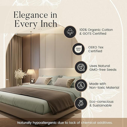 CHATEAU HOME COLLECTION 100% Organic Cotton Sheets Twin XL Size, Soft & Comfy Breathable 300 Thread Count Deep Pocket Sheets for All Seasons, Machine Washable No Pill Thick Cotton Bed Sheet - Sage